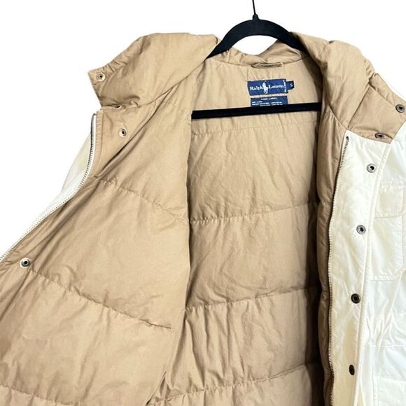 Ralph Lauren Men's Hooded Snap Button Down Filled Parka Coat Ivory Size Small - Picture 4 of 7